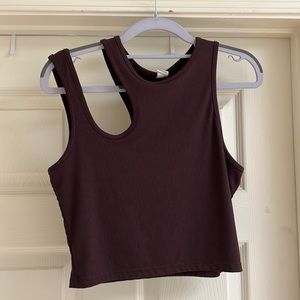 Brown Scoop Neck Unique Top, Size L